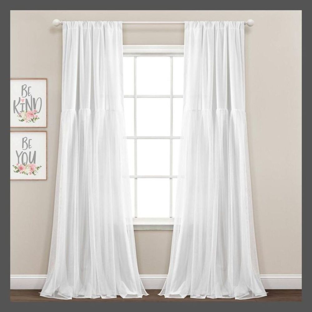 Lush Decor - Set of 2 (84"x40") Tulle Skirt Solid Window Curtai White